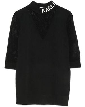 KARL LAGERFELD T-Shirt À Col À Logo Et Finitions Perforées - Black