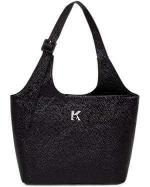 KARL LAGERFELD Logo-Plaque Pebbled-Effect Tote Bag - Black