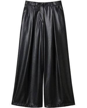 Twinset Wide-Leg Faux-Leather Trousers - Black