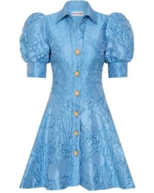 Rebecca Vallance Puff-Sleeve Button Aegir Mini Dress - Blue