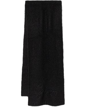 Guess Ribbed-Knit Logo-Embroidered Scarf - Black