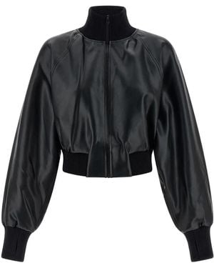 Norma Kamali Faux Leather Bomber Jacket - Black