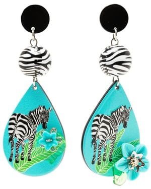 Amir Slama Zebra-Print Drop Earrings - Blue