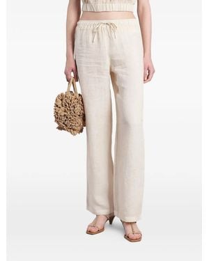 120% Lino Drawstring Straight-Leg Pants - Natural