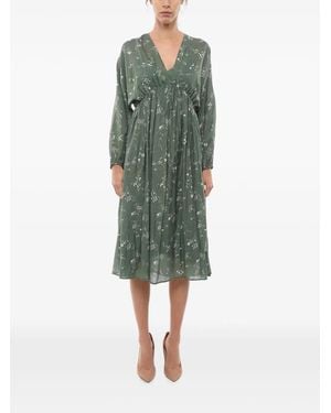 Samsøe & Samsøe Gertrud Floral-Print Long-Sleeve Midi Dress - Green