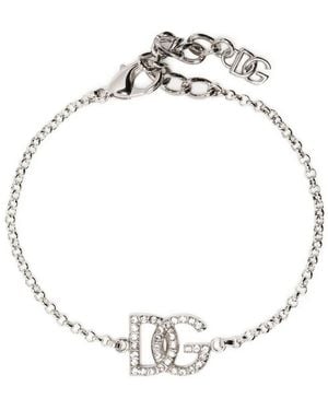 Dolce & Gabbana Crystal-Embellished Logo-Charm Bracelet - White