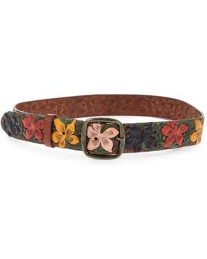 DSquared² Aloha Spirit Floral-Design Leather Belt - Brown