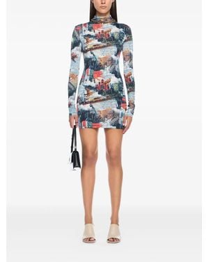 Off-White c/o Virgil Abloh World Paint Long-Sleeve Mini Dress - Blue