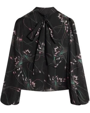 Ted Baker Alati Floral-Print Tie-Neck Blouse - Black