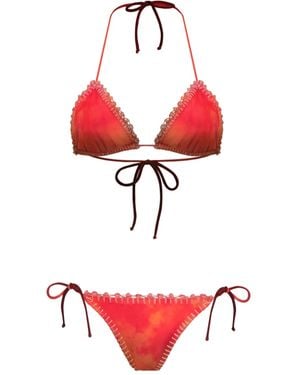 Amir Slama Tie-Dye Crochet Bikini - Red