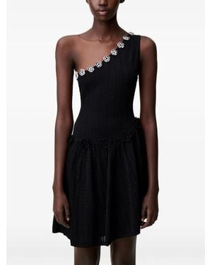 Claudie Pierlot Flower-Appliqué One-Shoulder Knitted Mini Dress - Black