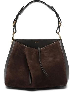 Lanvin Suede-Panelled Zipped Shoulder Bag - Black