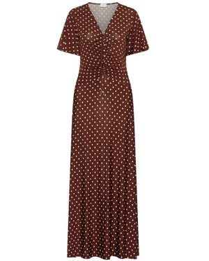 Marella Dotted V-Neck Midi Dress - Brown