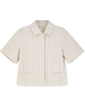 Max Mara Pinstripe Button Cotton Blazer - White
