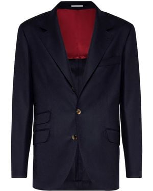 Brunello Cucinelli Single-Breasted Wool Blazer - Blue