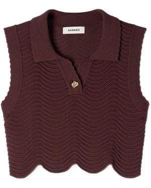 Sandro Scalloped-Hem Single-Button Top - Brown