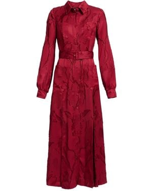 Elie Saab Long-Sleeve Belted Midi Dress - Red