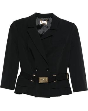Elisabetta Franchi Belted Double-Breasted Jacket - Black