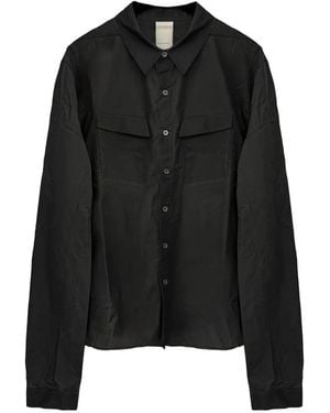 SAN263-1 Waxed-Finish Embroidered Shirt - Black