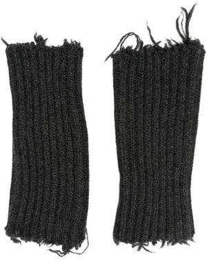 Isabel Benenato Distressed Ribbed-Knit Gloves - Black
