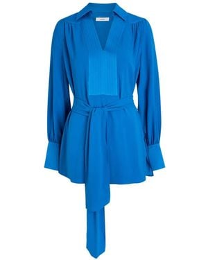 JOSEPH Belted Pintuck-Detail Blouse - Blue