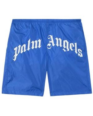 Palm Angels Curved Logo Swimshorts - Blue