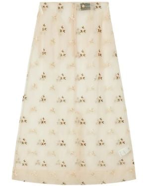 Simone Rocha Falda Midi Ripple De Tul Con Bordado Floral - Neutro