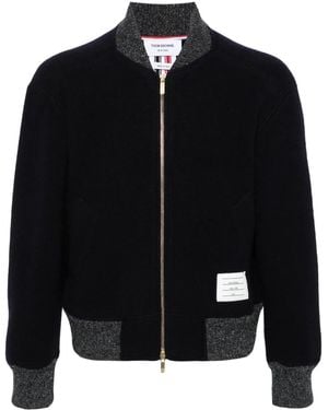 Thom Browne Tricolor Stripe Wool Bomber Jacket - Black