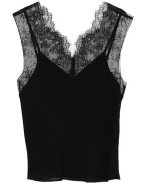 Patrizia Pepe Lace-Detail V-Neck Top - Black