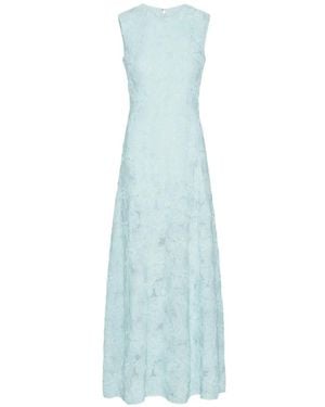 ROTATE BIRGER CHRISTENSEN Sleeveless Maxi Dress With Fitted Waist & Floral Mesh - Blue
