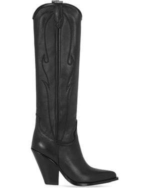 Sonora Boots 90Mm Leather Embroidered Cowboy Boots - Black