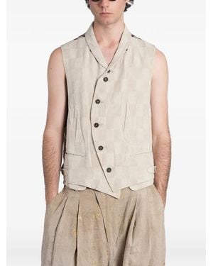 Ziggy Chen Check-Pattern Asymmetric Waistcoat - Natural