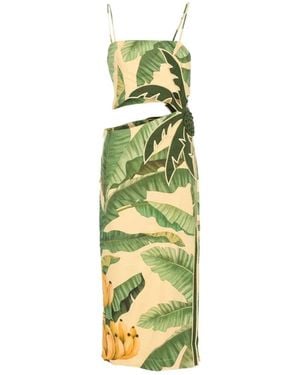 FARM Rio Fruit Banana Leaves Cut-Out Midi Dress - Metallic