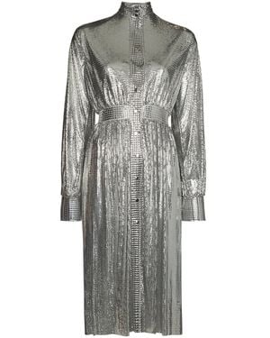 Rabanne High Neck Sequin Mesh Dress - Grey