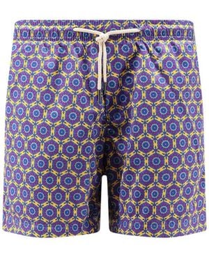 Peninsula Geometric-Print Drawstring Swim Shorts - Blue