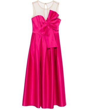 Nissa Bow-Detail Mesh-Insert Midi Dress - Pink