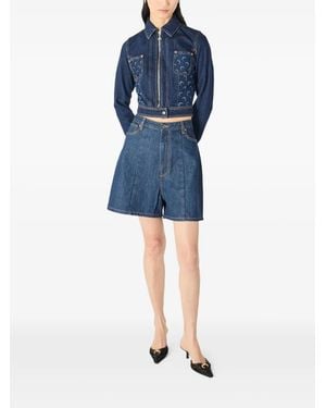 Marine Serre High-Waisted Mini Shorts With Double Zip Detail - Blue