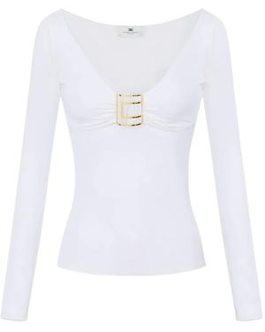 Elisabetta Franchi Oberteil Aus Jersey Mit Juwelen-Logo - Weiß