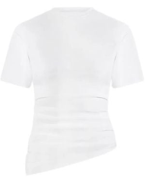 Manière De Voir Pauline Ruched Asymmetric Cotton T-Shirt - White