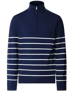 Hackett Gestreifter Pullover Mit Kurzem Reißverschluss - Blau