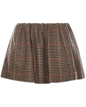 Miu Miu Check Gathered Mini Skirt - Brown