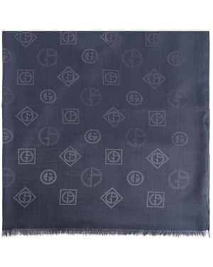 Giorgio Armani Jacquard-Schal Mit Logo-Muster - Blau