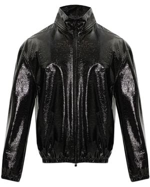 Courreges Stand-Up Collar Vinyl Jacket - Black