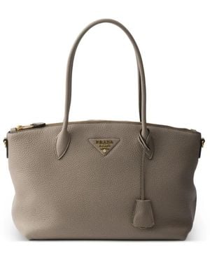 Prada Leather Tote Bag - Grey