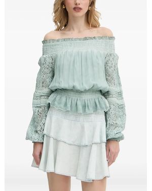 Guess Lace-Trimmed Smocked Blouse - Green