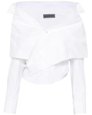 Balenciaga Off-The-Shoulder Wrap Blouse - White