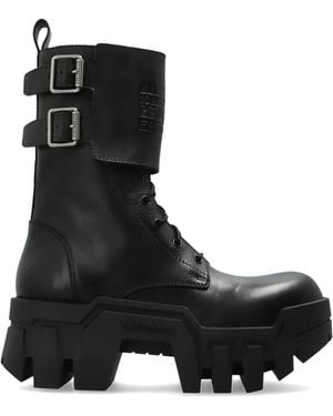 Balenciaga Bulldozer Combat Leather Ankle Boots - Black