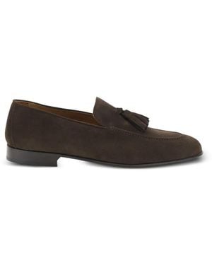BOGGI Suede Leather Loafers With Tassels - Brown