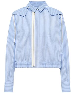Sacai Striped Drawstring Hoodie - Blue