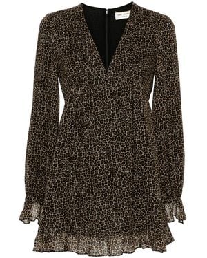 Saint Laurent Leopard-Print Mini Dress - Black